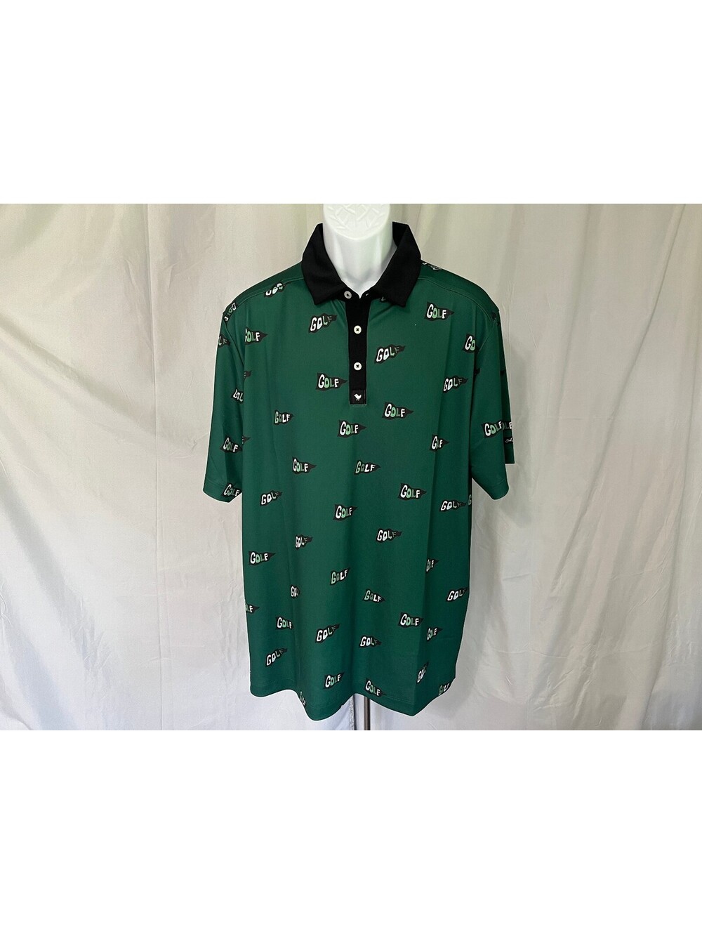 Bad Birdie Men's Green Black White "Golf" s/s Polo Shirt XL EUC
